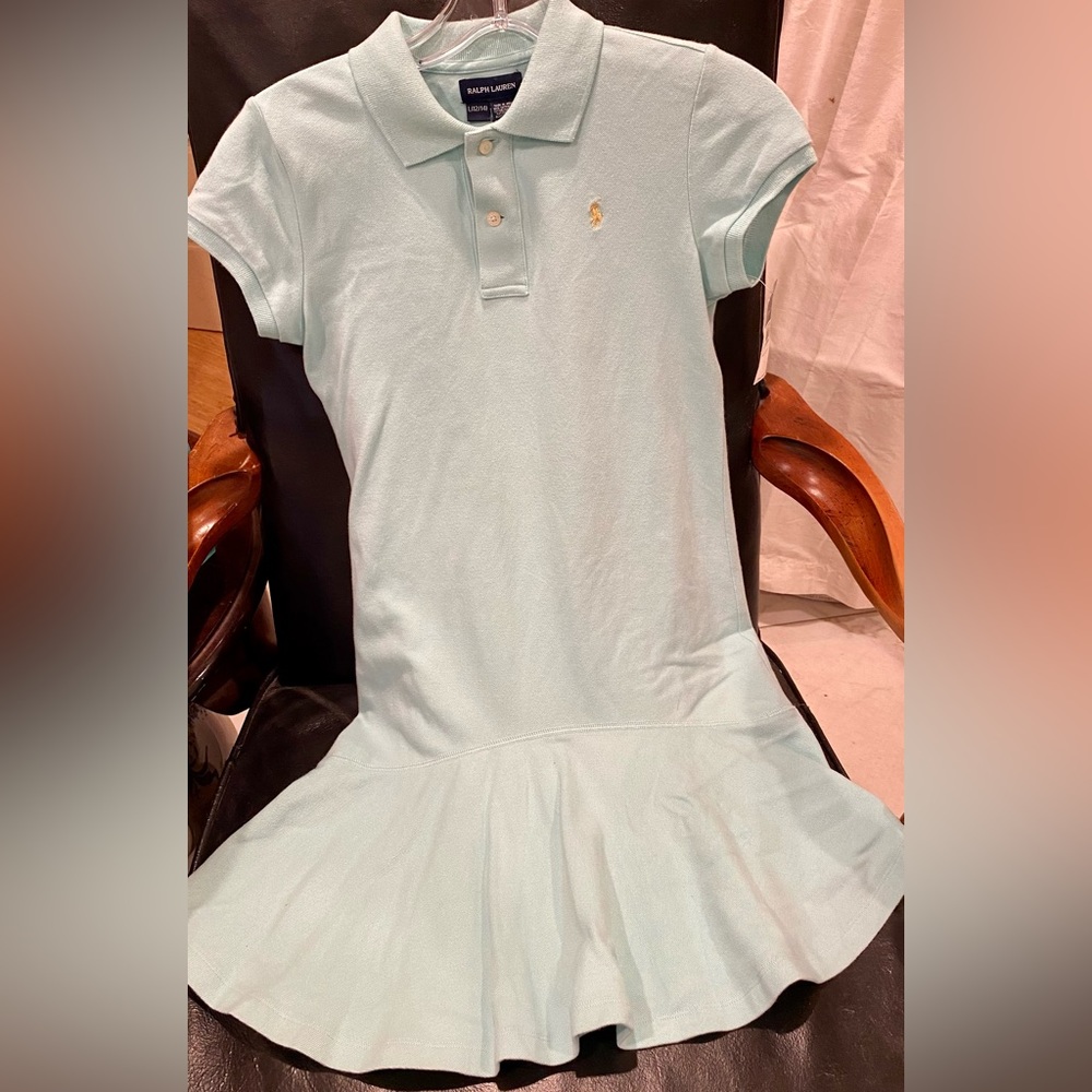 RALPH LAUREN GIRLS SIZE L(12/14) TURQUOISE POLO DRESS 👗 SHORT SLEEVES